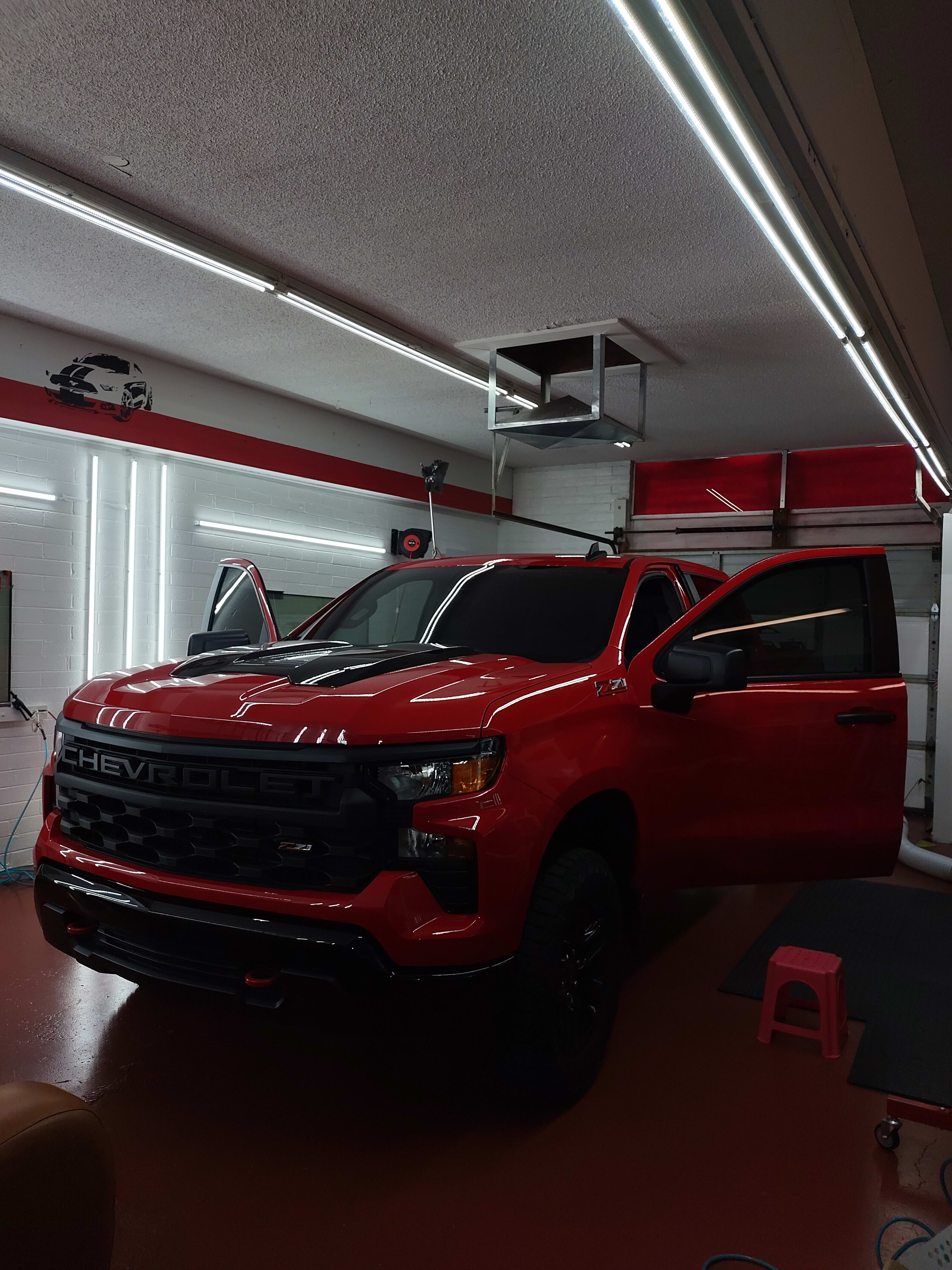 Red Chevy Silverado, front