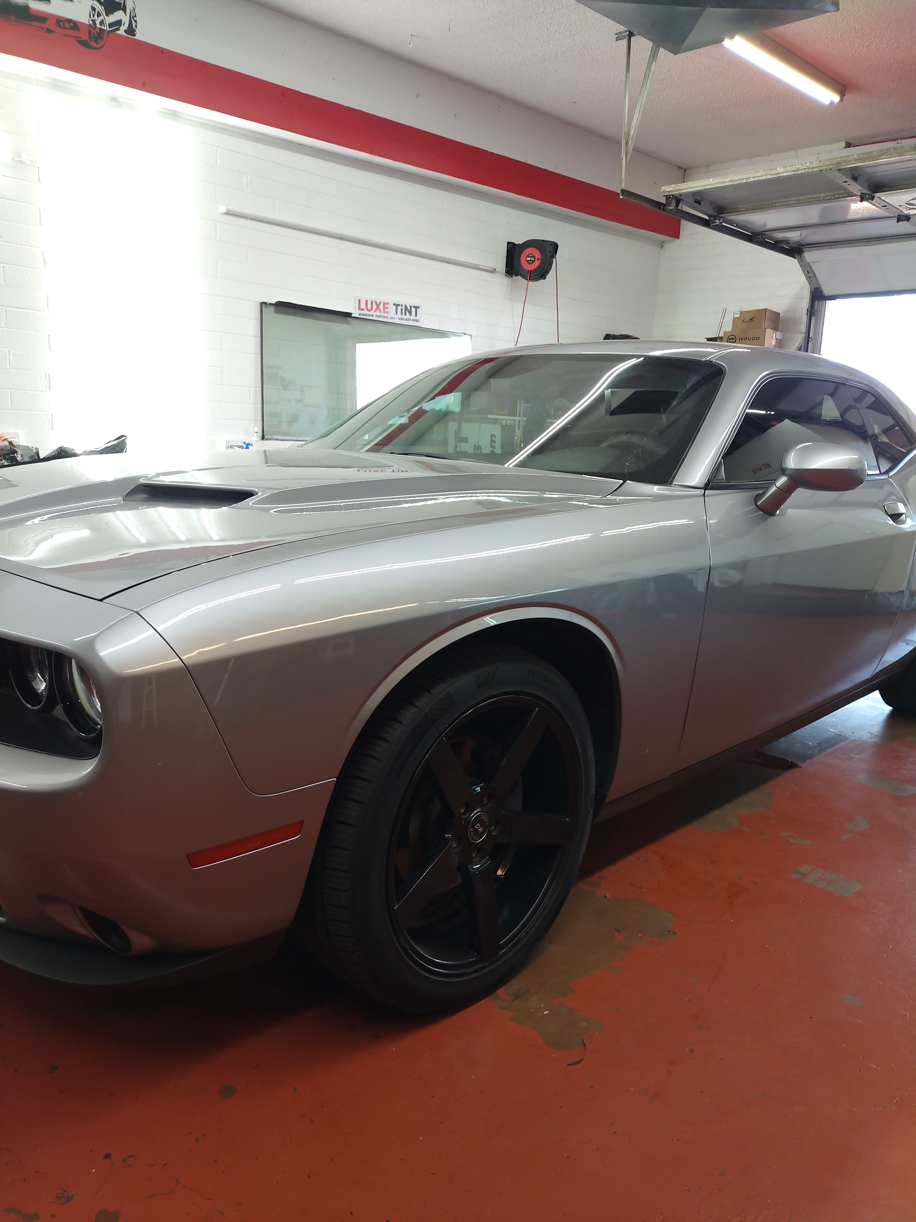 Silver Dodge Challenger, side