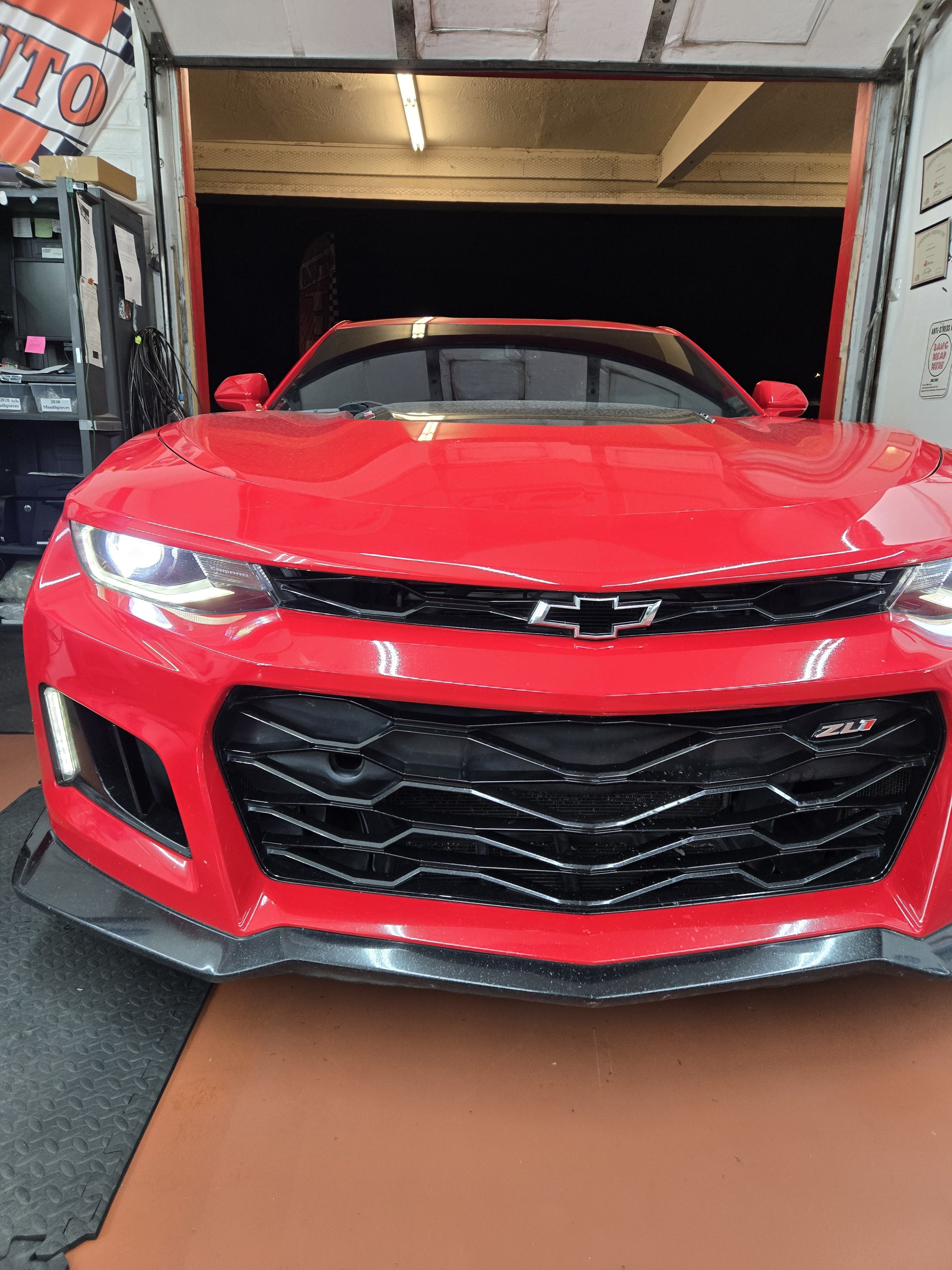 Red Chevy Camaro ZL1, front