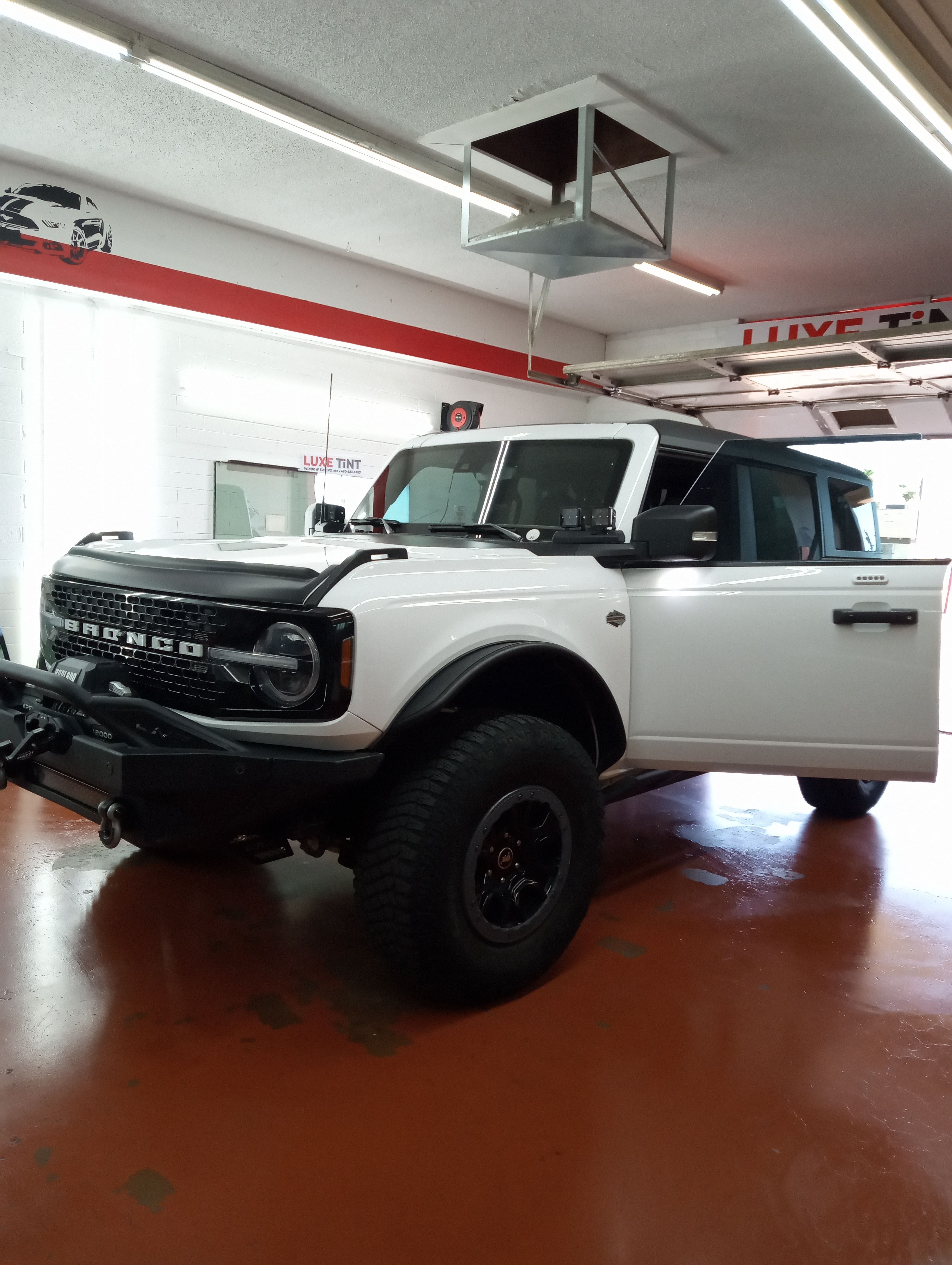 White Ford Bronco, front three-quarter